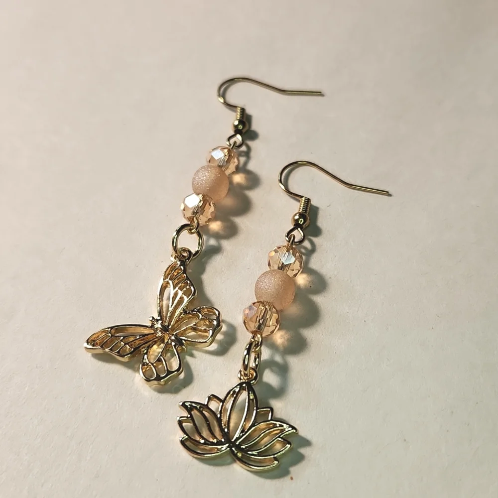 Handmade Charm Dangle Earrings 14k Gold Plated - Picture 4 of 7